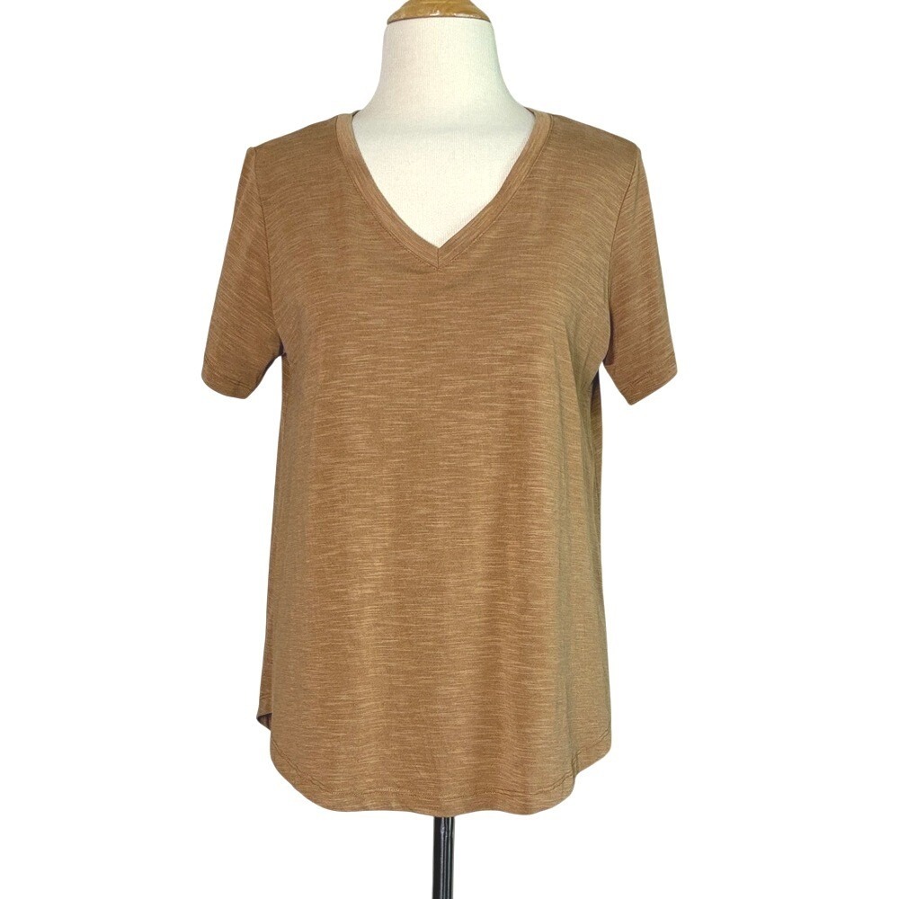 MOD REF Women Medium Brown‎ Modal Blend Short Sleeve Tunic Top Minimalist Basic